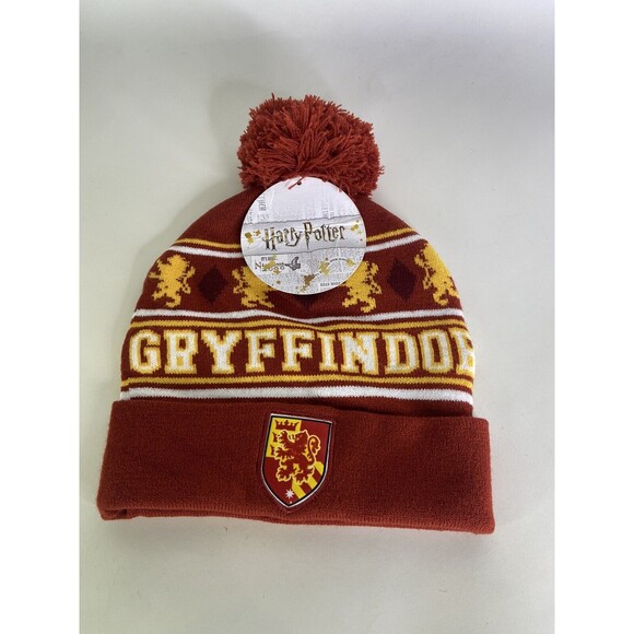 Harry Potter Gryffindor Logo Knit Cuff Pom Beanie Hat Cap Adult OSFM - Picture 1 of 6